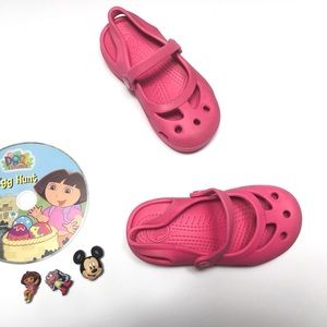 Crocs Toddler Pink w/Dora and Mickey Mouse Charms